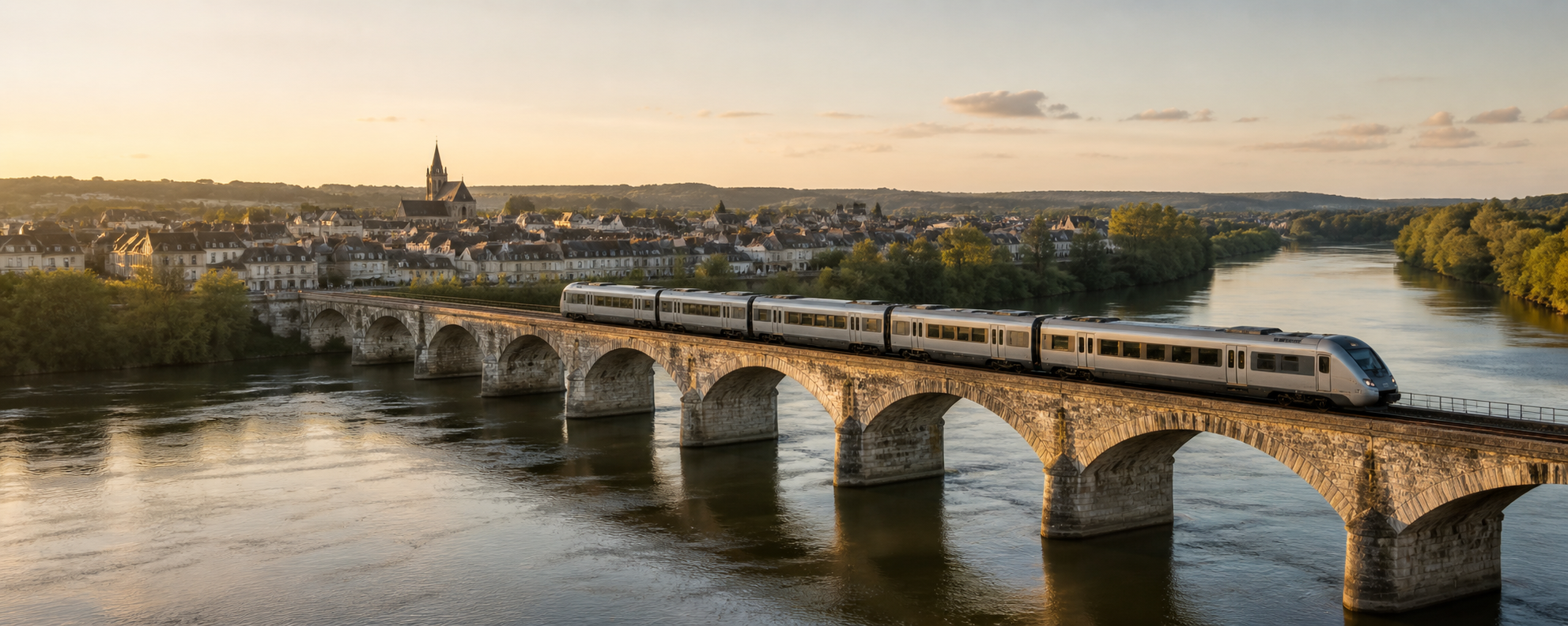 Train traversant un pont sur la Loire